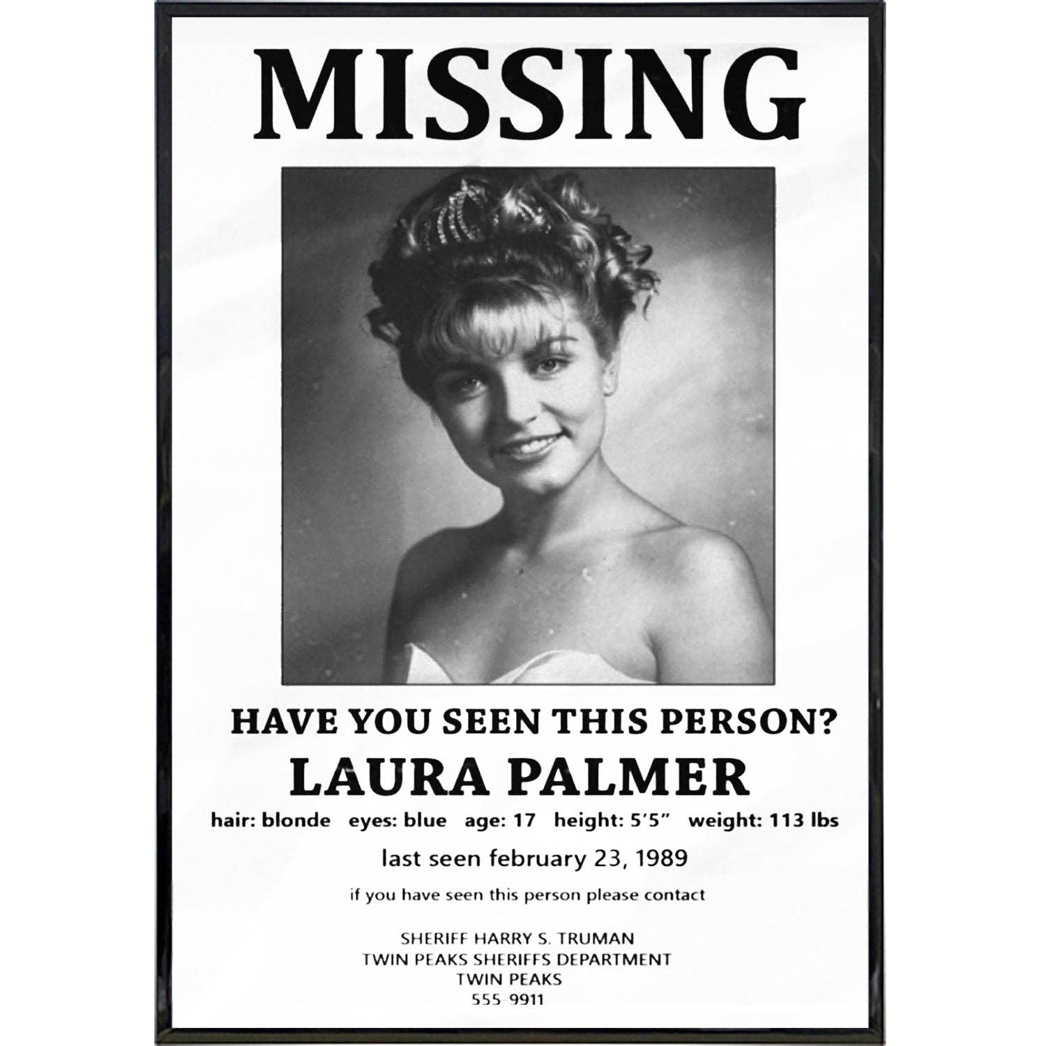 Twin Peaks Inspired Laura Palmer Missing Poster Print: Print Only