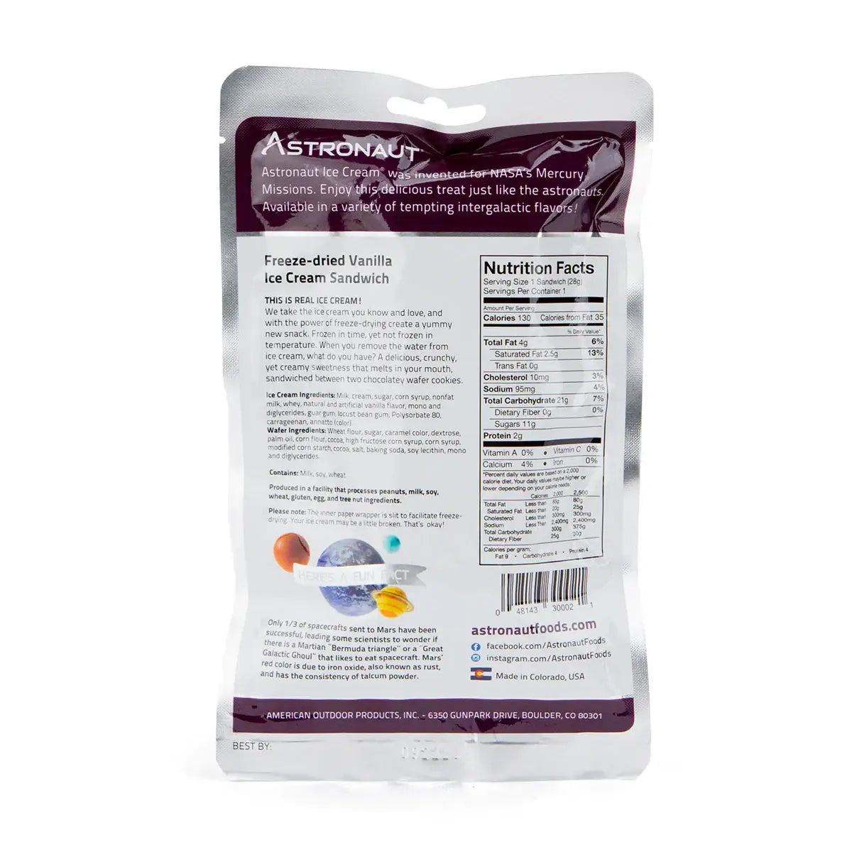 Astronaut Vanilla Ice Cream Sandwich, Freeze Dried