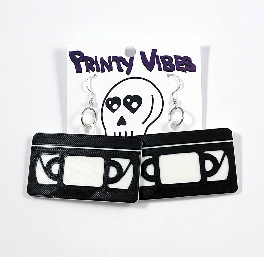 VHS Tape Statement Earrings 3D Printed
